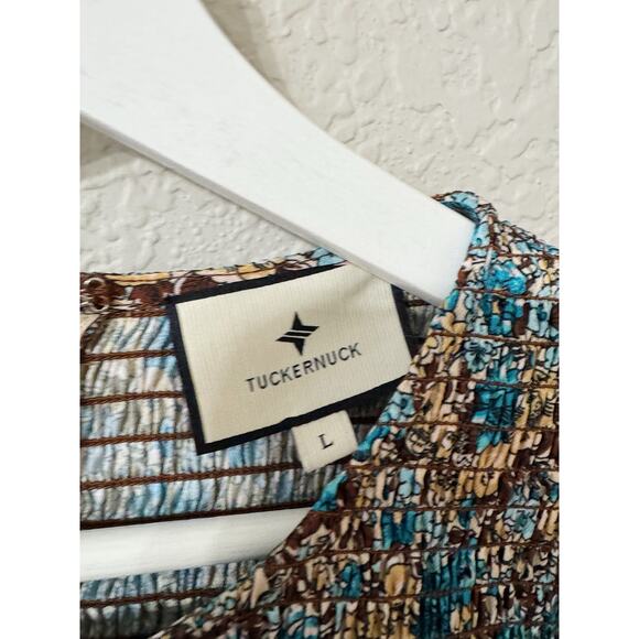 Tuckernuck Libby Maxi Dress Robin Egg Blue Floral Smocked Long Sleeve Size Large - Picture 6 of 6